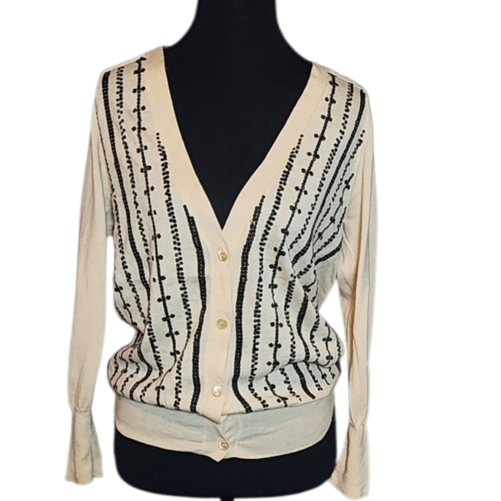 J. Crew Cream and Black Cardigan Sweater